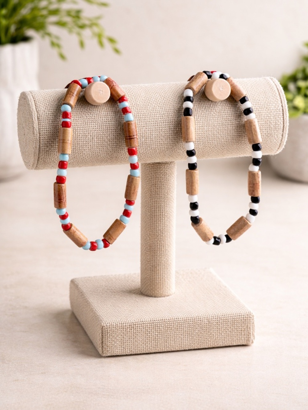 Wooden Bead Stretch Bracelet - Set of 2